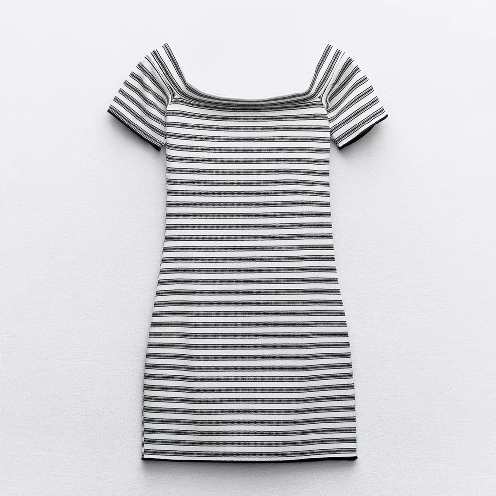 Zara Black and White Striped Mini Knit Dress